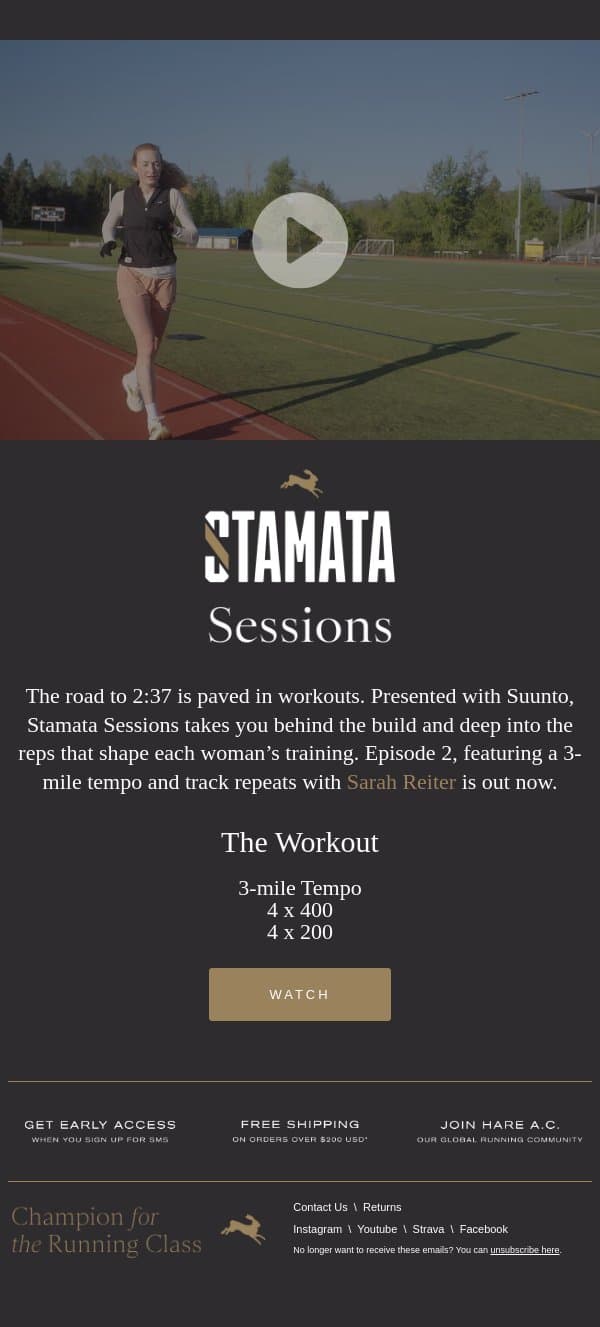 Watch Stamata Sessions Episode 2 email from Tracksmith screenshot