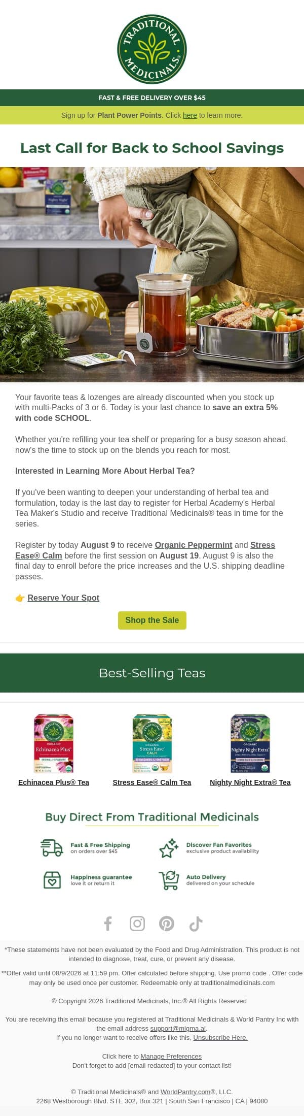 Final hours to save on multi-packs ⏰ email from Traditional Medicinals screenshot