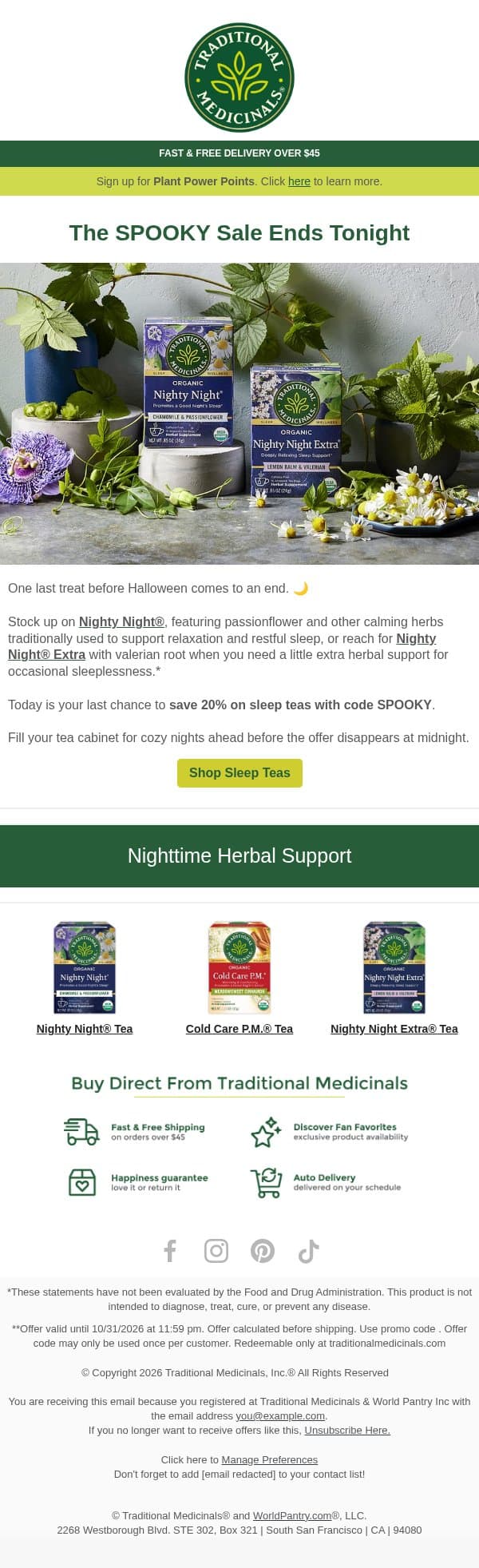 Don’t let this sleep sale haunt you 👻 email from Traditional Medicinals screenshot