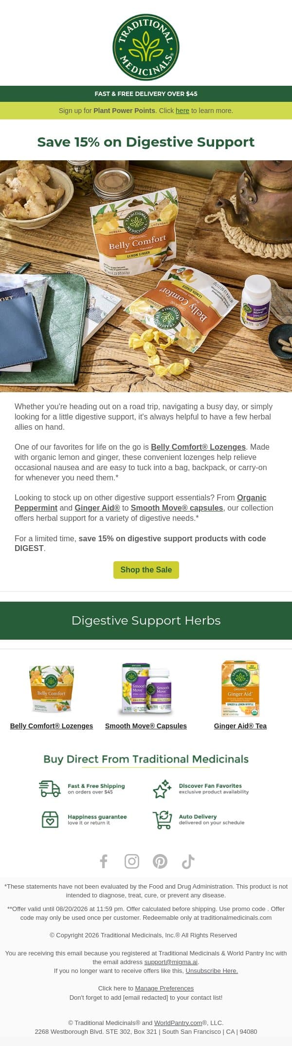 15% off Digestive Support Favorites 🌿 email from Traditional Medicinals screenshot