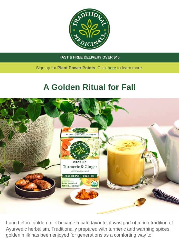 Pumpkin Spice, Meet Golden Milk 🎃 email from Traditional Medicinals