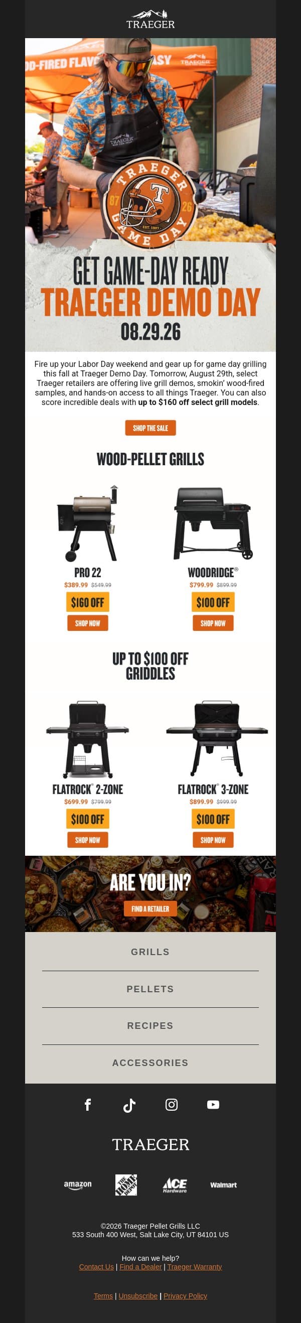 Demo Day Deals – Up to $160 Off! email from Traeger Grills screenshot