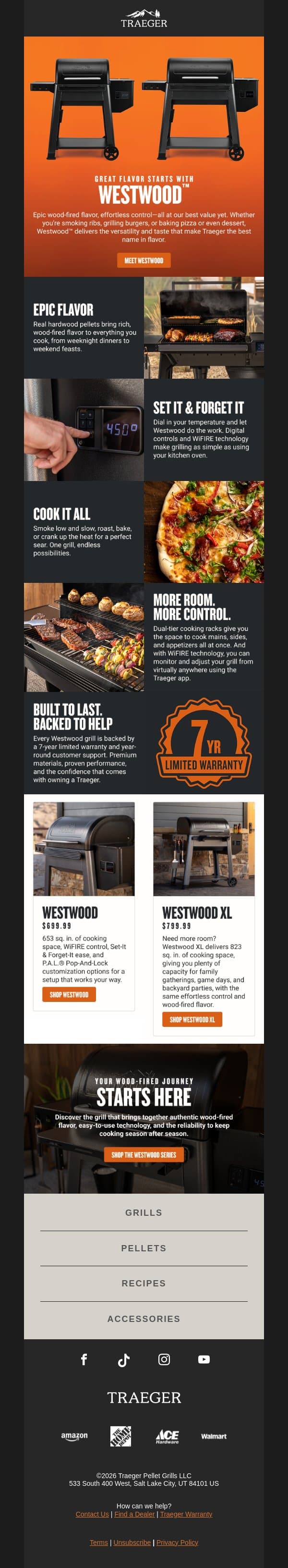 Your Wood-Fired Journey Starts with Westwood. email from Traeger Grills screenshot