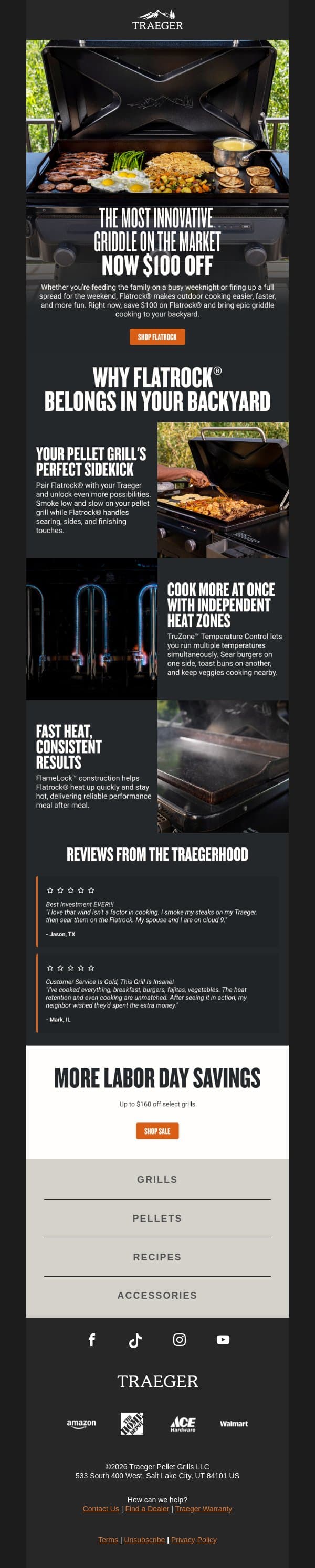 Don’t Miss $100 off our Flatrock Griddle email from Traeger Grills screenshot