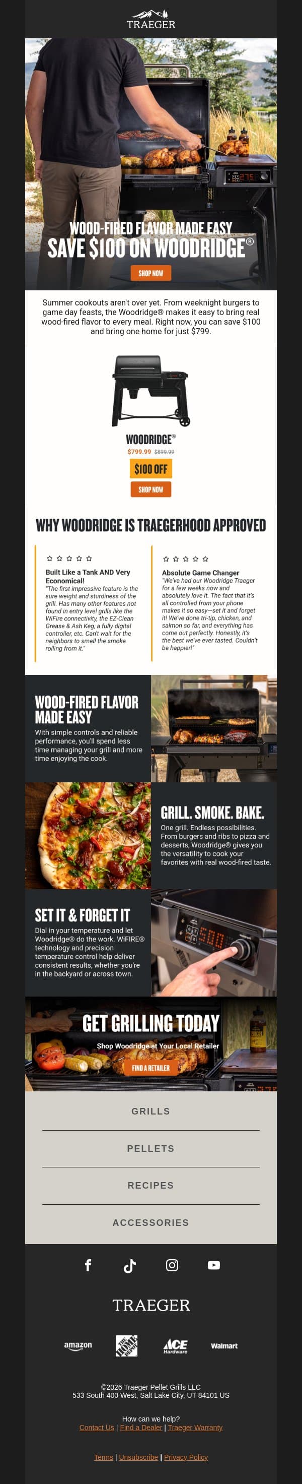 Woodridge: Premium Features—at our Best Price Yet email from Traeger Grills screenshot