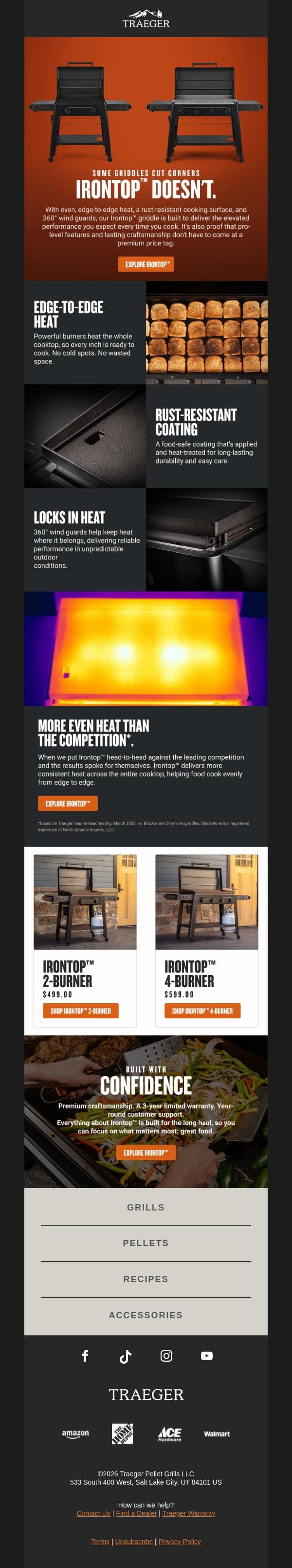 Some Griddles Cut Corners—Irontop™ Doesn't email from Traeger Grills screenshot