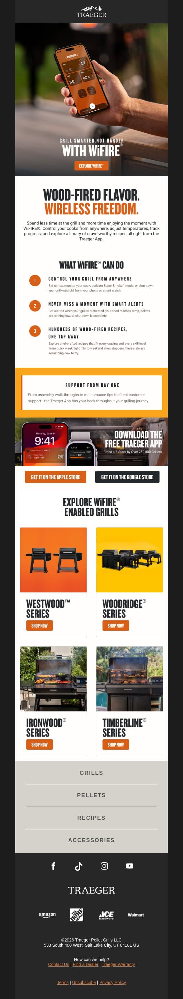 Let the Traeger App Tell You When Dinner’s Done email from Traeger Grills screenshot