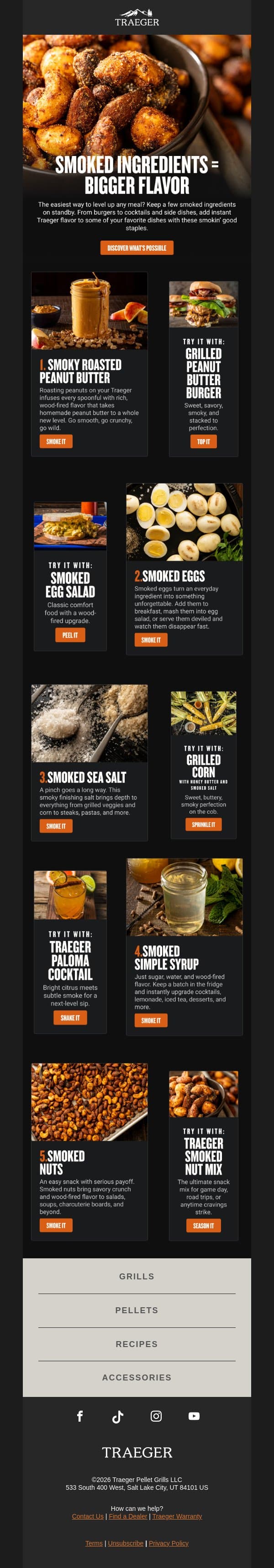 Smoked Ingredients = Bigger Flavor email from Traeger Grills screenshot
