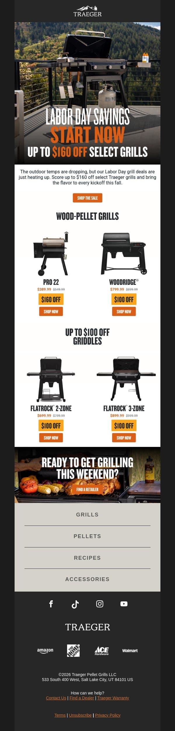 Score Up to $160 off for Labor Day email from Traeger Grills screenshot