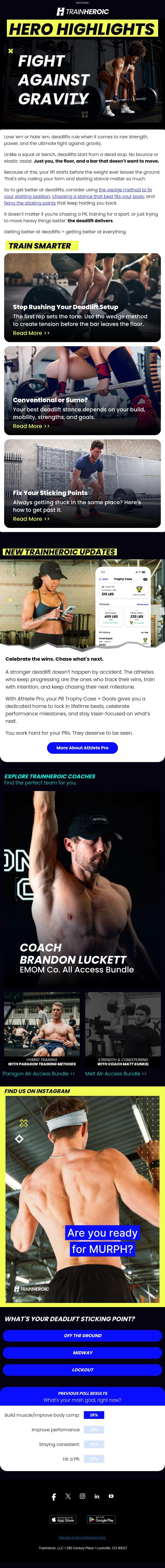 You vs. Gravity: Get Better at Deadlifts email from TrainHeroic screenshot
