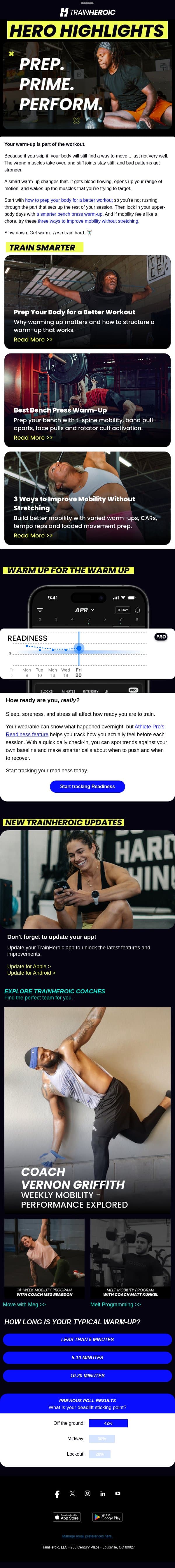 Is your warmup actually doing anything? email from TrainHeroic screenshot