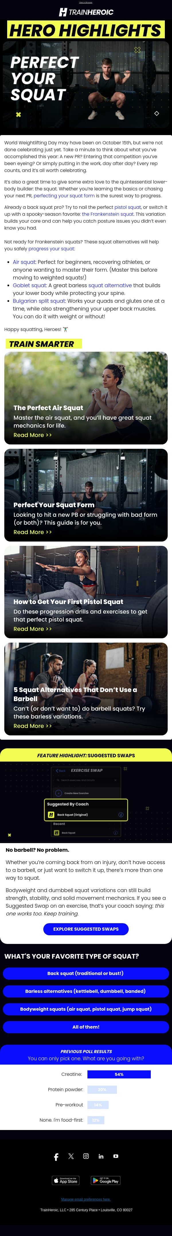 We're still celebrating World Weightlifting Day over here email from TrainHeroic screenshot