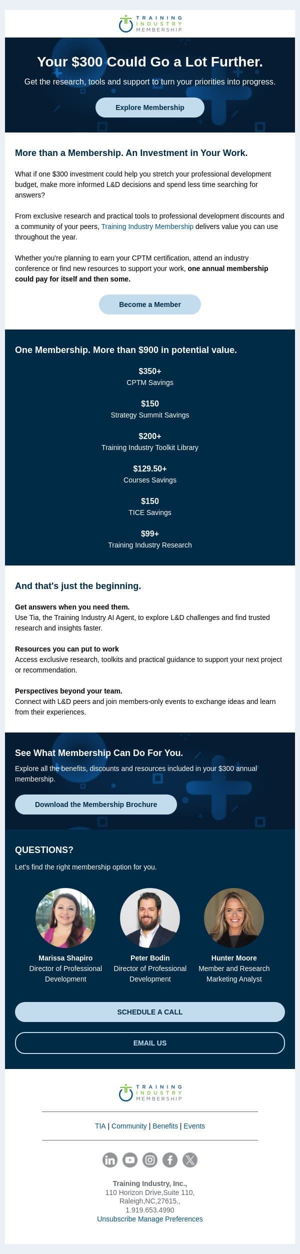 Get more out of your professional development budget. email from Training Industry screenshot