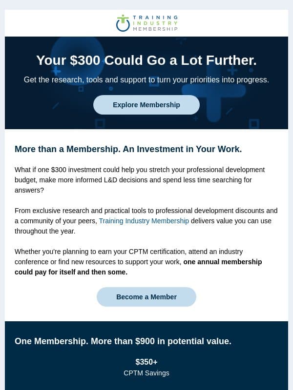 Get more out of your professional development budget. email from Training Industry