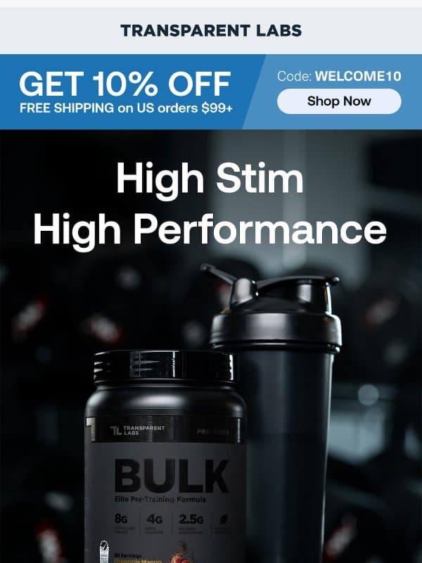 The Pinnacle of Pre-Workout email from Transparent Labs