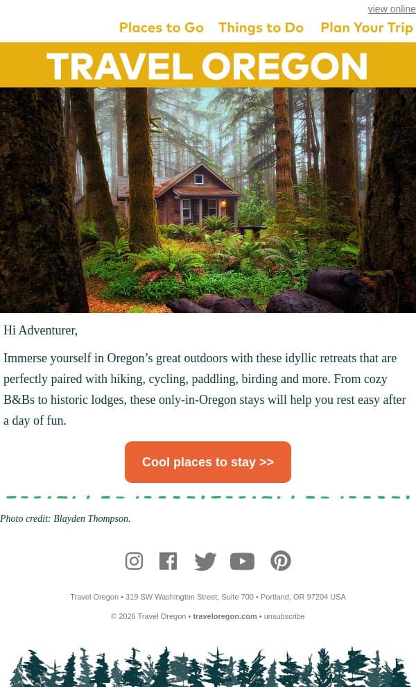 Remember to rest and recharge email from Travel Oregon screenshot