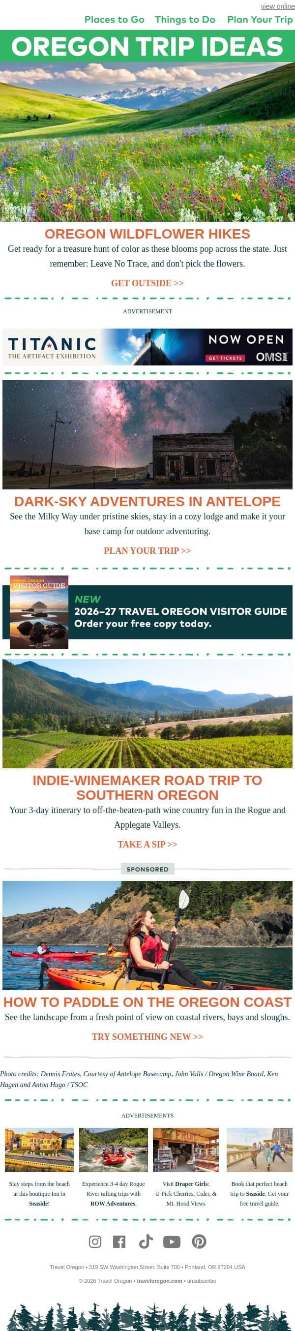 Oregon's top wildflower trails🌻 email from Travel Oregon screenshot