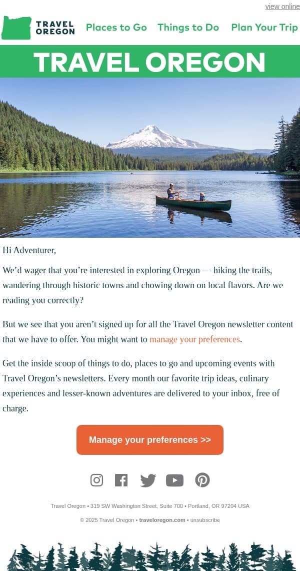 Are you missing out? π²ππΊ email from Travel Oregon screenshot
