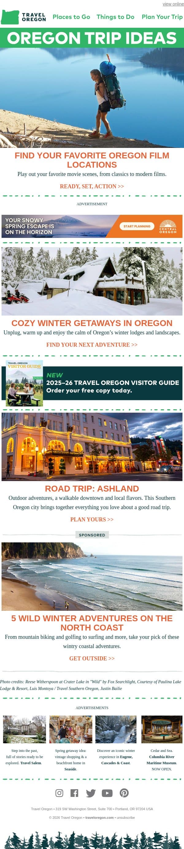 Your next great road trip is in Southern Oregon email from Travel Oregon screenshot
