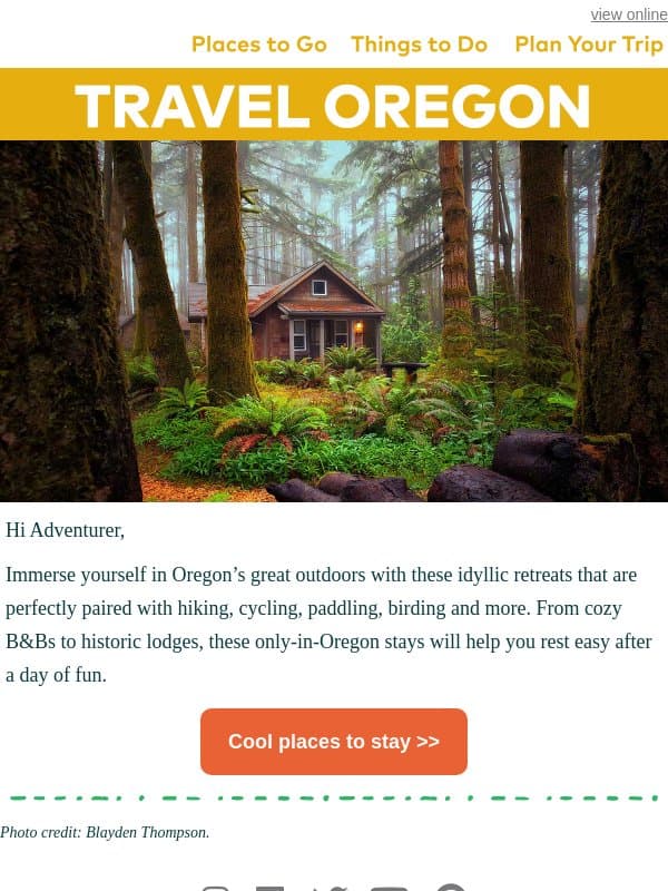 Remember to rest and recharge email from Travel Oregon