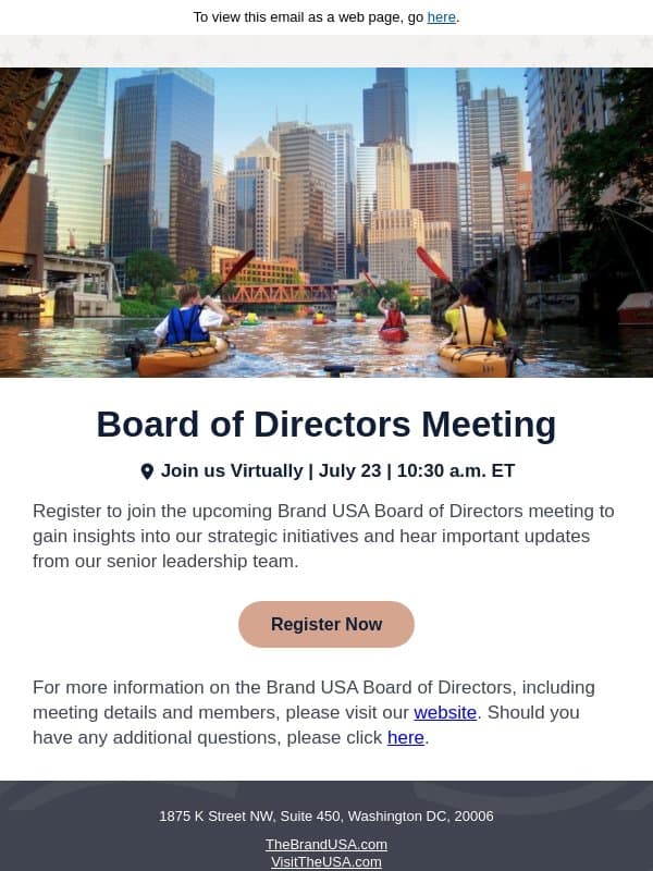Join us for the Brand USA Board of Directors Meeting July 23 email from Travel South USA