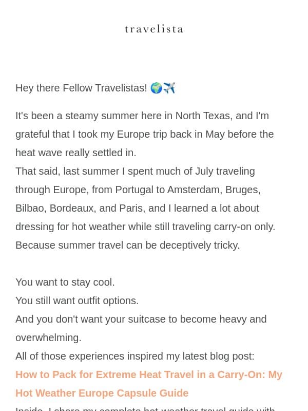 Packing for Europe this summer? Start here. email from Travelista