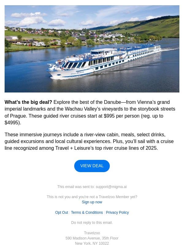 $995—Europe river cruises, reg. $4995 email from Travelzoo