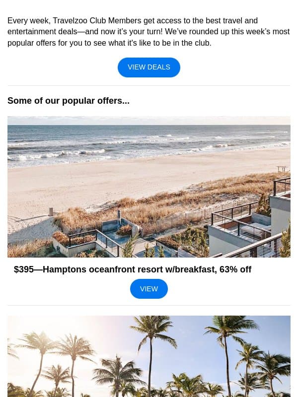 This week’s trending deals—August 27, 2026 email from Travelzoo