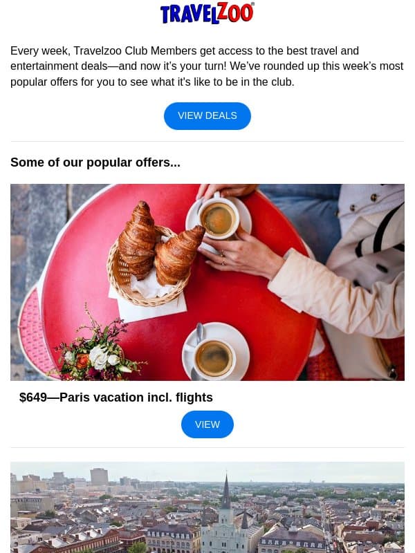 This week’s trending deals—October 8, 2026 email from Travelzoo