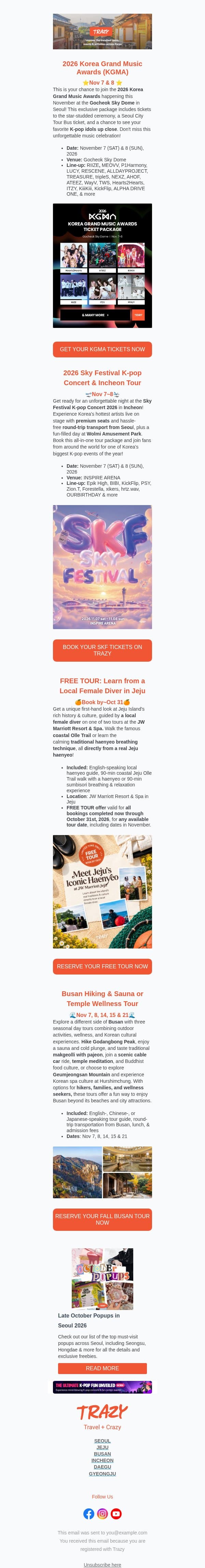 Can't-Miss November Deals & Events in South Korea π email from Trazy screenshot