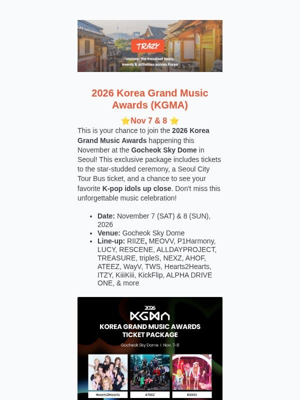 Can't-Miss November Deals & Events in South Korea 🍂 email from Trazy