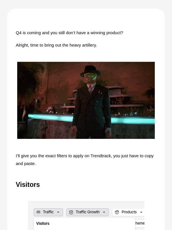 Steal our winning product filters email from Trendtrack