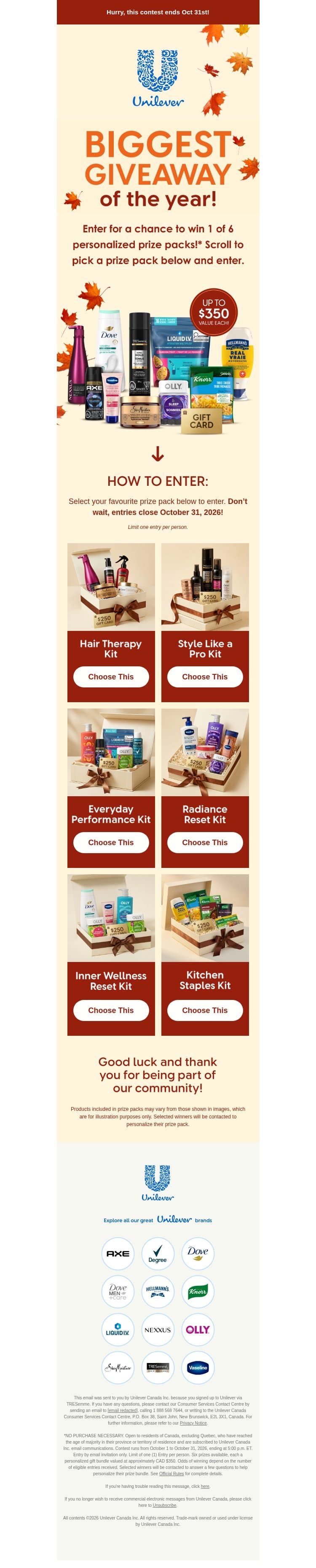 🎁 Last chance to enter for a personalized prize pack! email from TRESemme screenshot