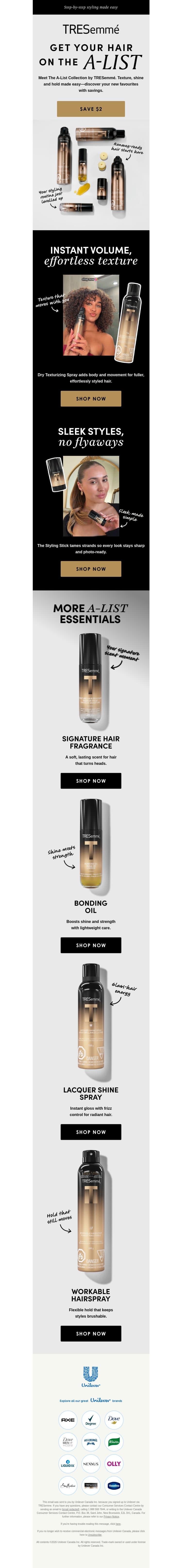 Meet the TRESemmé A-List Collection + SAVE $2 ✨ email from TRESemme screenshot