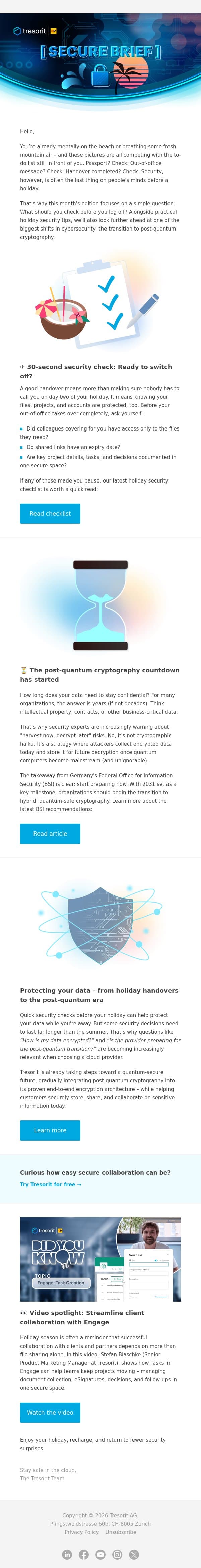 A secure trip starts before takeoff email from Tresorit screenshot