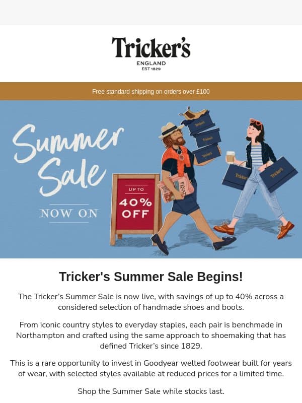 Shop The Tricker's Summer Sale email from Tricker's