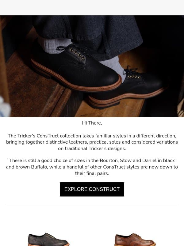 The ConsTruct collection, ideal styles for autumn email from Tricker's