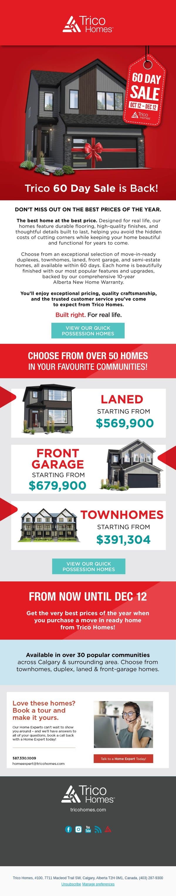 Trico 60 Day Sale is Back! email from Trico Homes screenshot