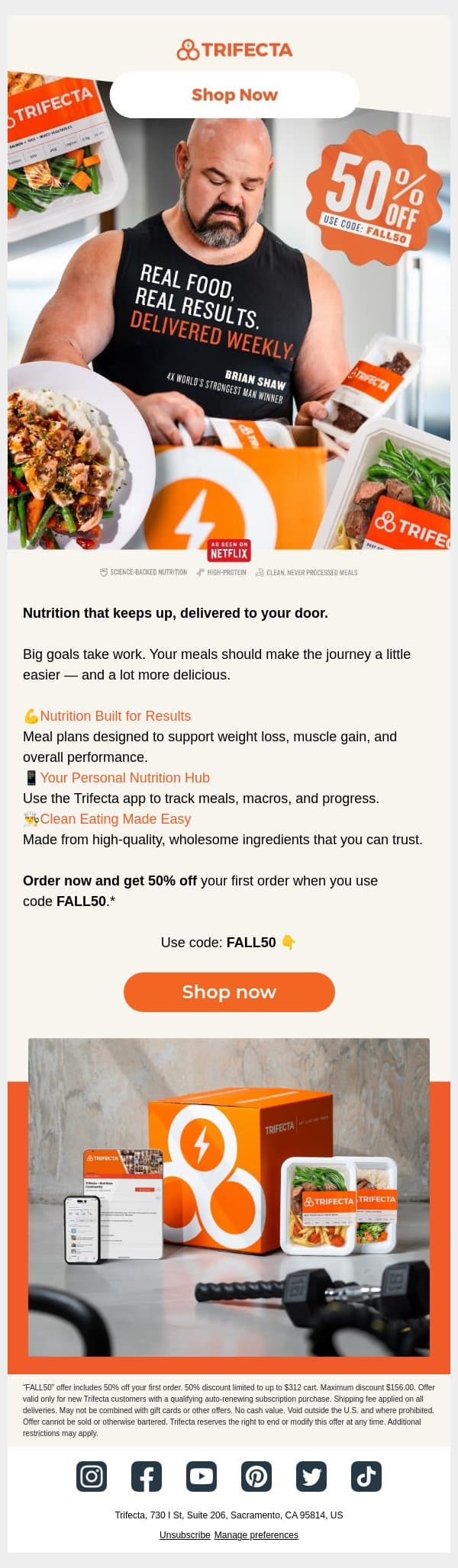 Nutrition that keeps up 💪 email from Trifecta Nutrition screenshot