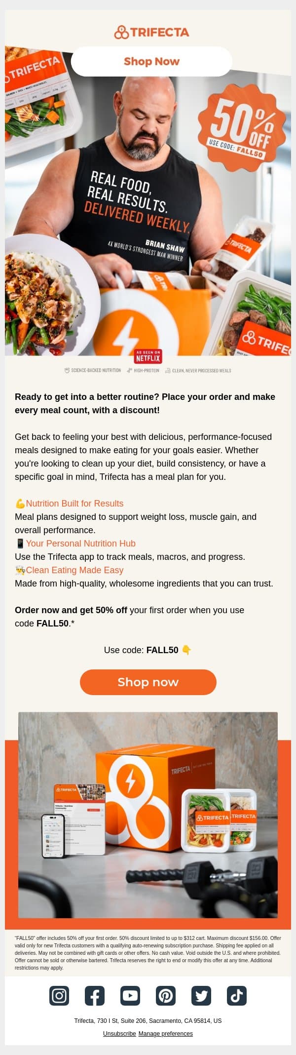 Make Every Meal Count 💪 email from Trifecta Nutrition screenshot