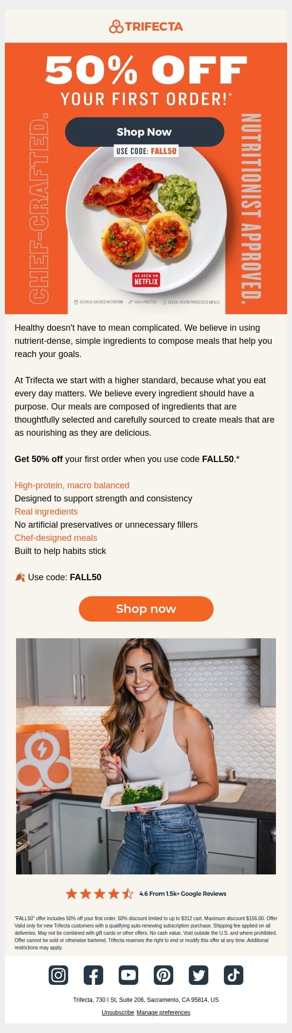 Elevated Meal Prep, Made Simply. email from Trifecta Nutrition screenshot