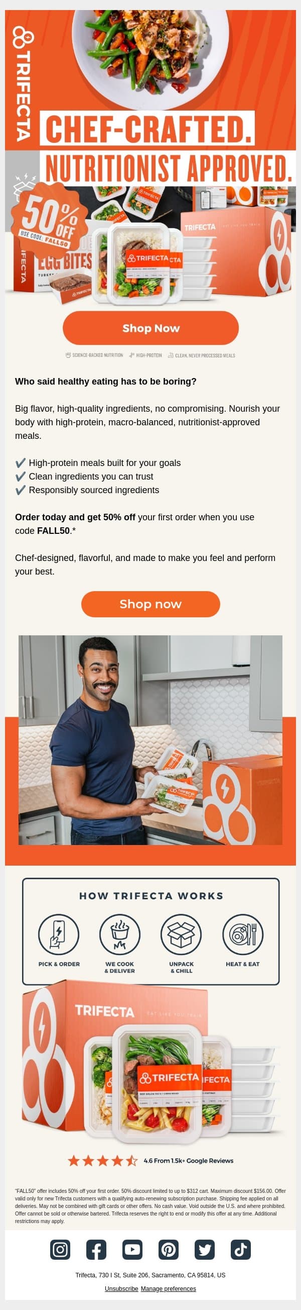 Nutrition Made Tastier, 50% Off! email from Trifecta Nutrition screenshot