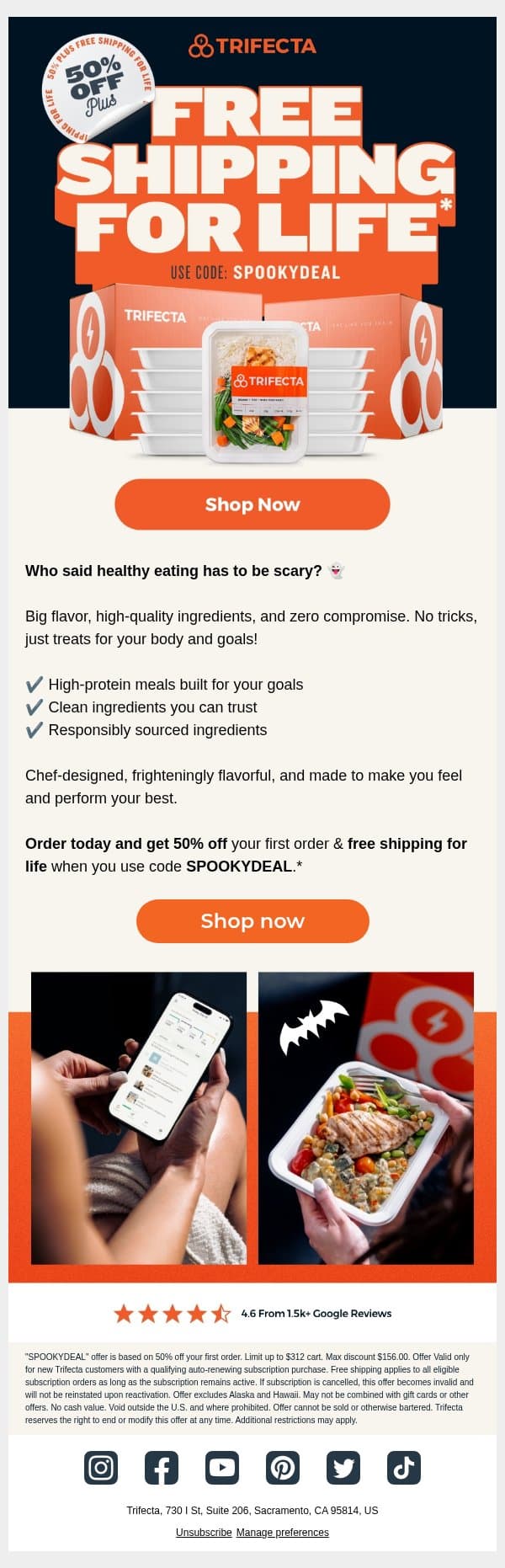 Healthy Eating & a Spooky-Good Deal email from Trifecta Nutrition screenshot