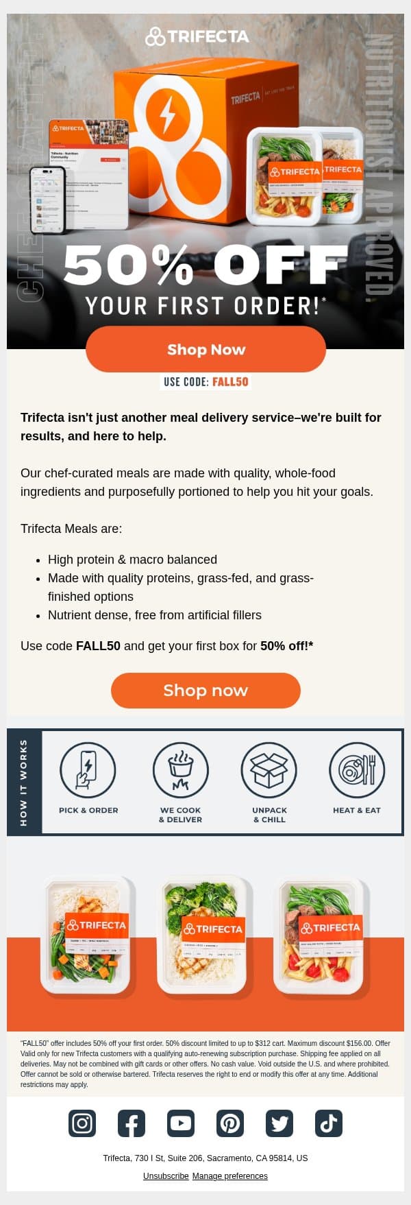 Eating well just got easier. email from Trifecta Nutrition screenshot