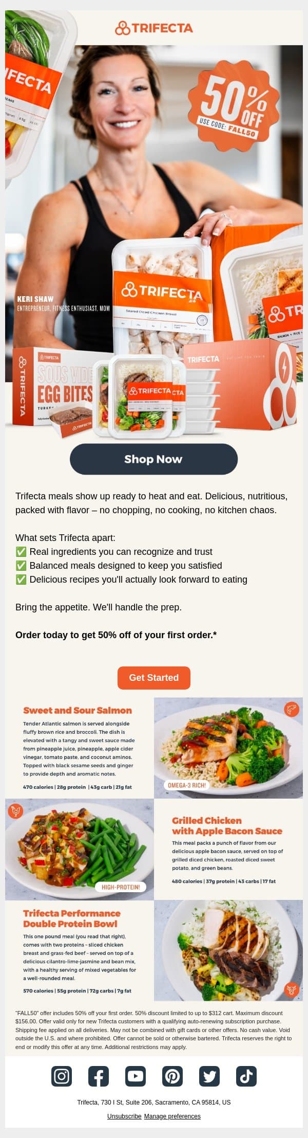 Chop Chop? No Thanks. email from Trifecta Nutrition screenshot