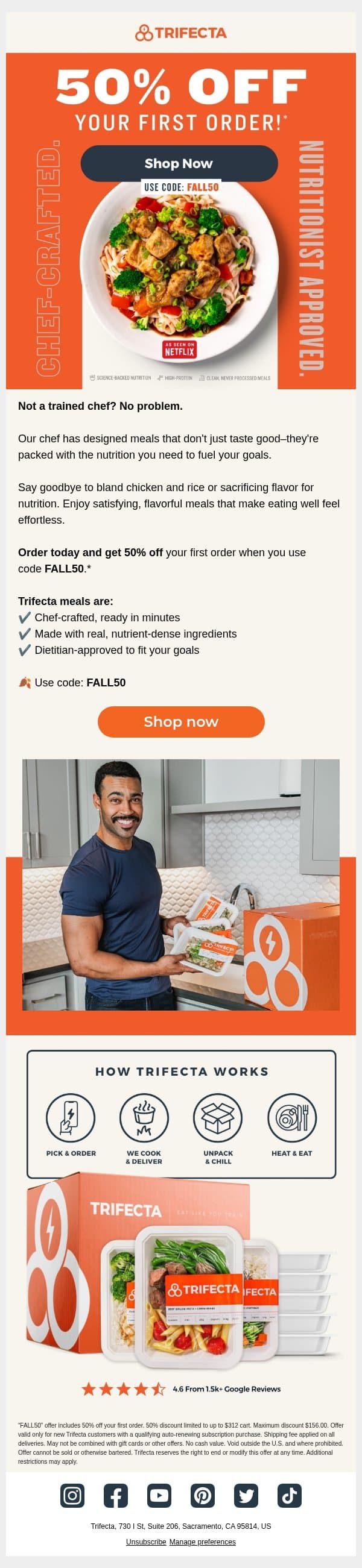 Deliciously Healthy Starts Here π¨βπ³ email from Trifecta Nutrition screenshot
