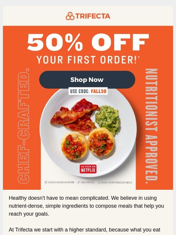 Elevated Meal Prep, Made Simply. email from Trifecta Nutrition