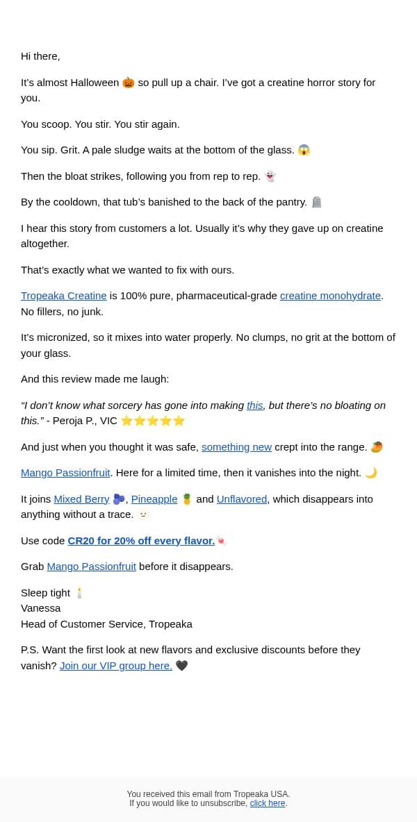 Still there? email from Tropeaka screenshot