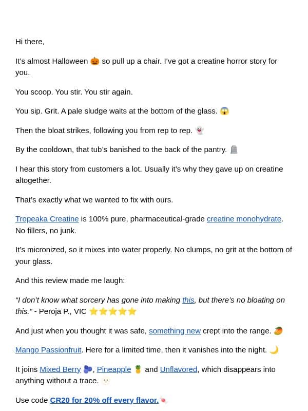 Still there? email from Tropeaka