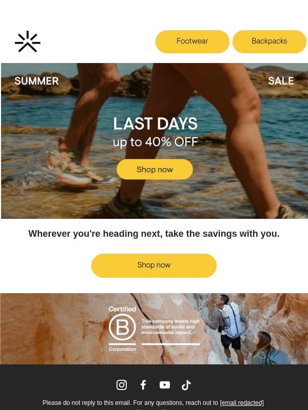 Last days of Summer Sale email from Tropicfeel